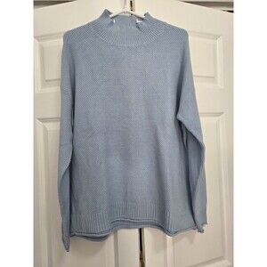 Merokeety Women’s Light Blue Knit Mock Neck Long Sleeve Sweater Sz L